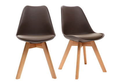 Chaises design chocolat avec pieds bois clair (lot de 2) PAULINE