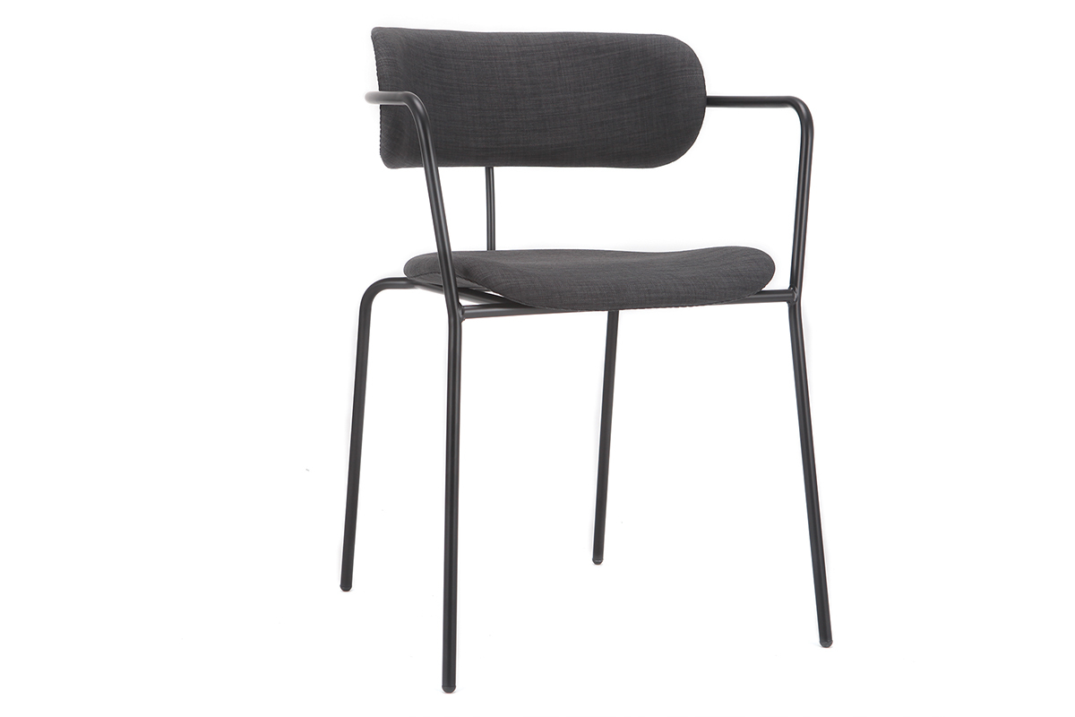 Chaises design empilables en m�tal noir et tissu gris fonc� (lot de 2) ANGEL