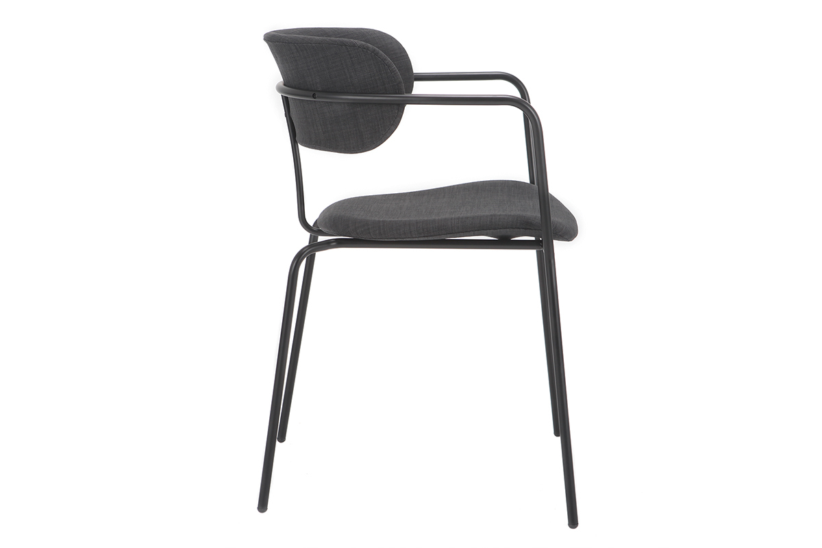 Chaises design empilables en m�tal noir et tissu gris fonc� (lot de 2) ANGEL
