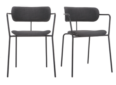 Chaises design empilables en m&eacute;tal noir et tissu gris fonc&eacute; (lot de 2) ANGEL