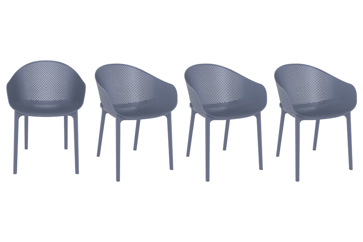 Chaises design empilables grises int�rieur / ext�rieur (lot de 4) OSKOL