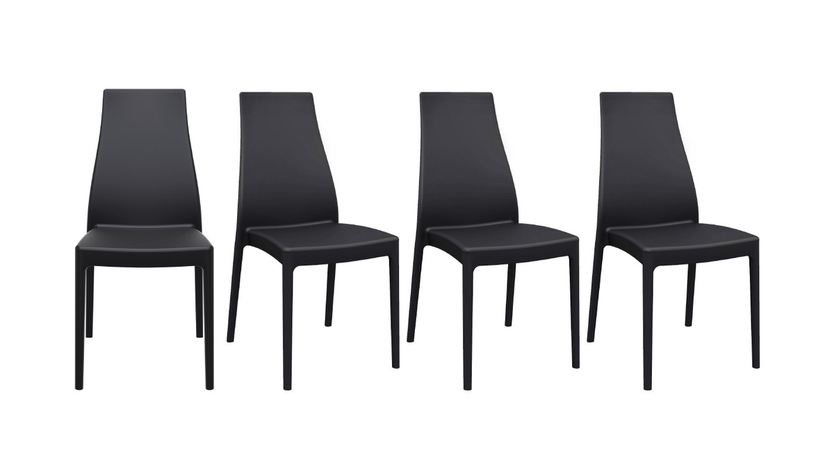 Chaises design empilables intrieur / extrieur noires (lot de 4) CONDOR