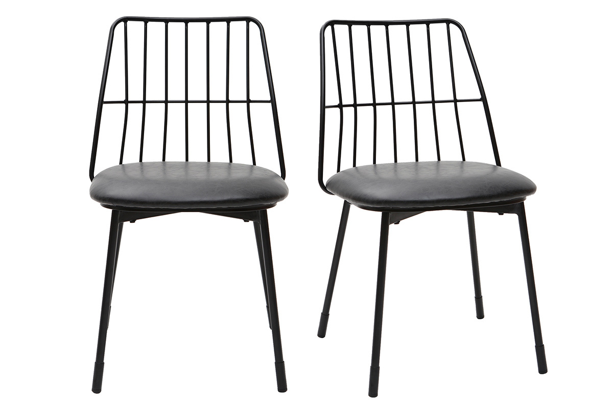 Chaises design en mtal noir avec coussin (lot de 2) GRID