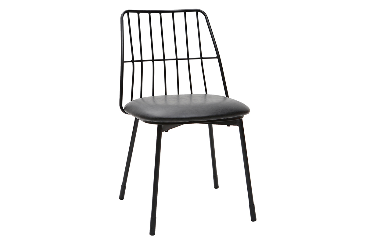 Chaises design en mtal noir avec coussin (lot de 2) GRID
