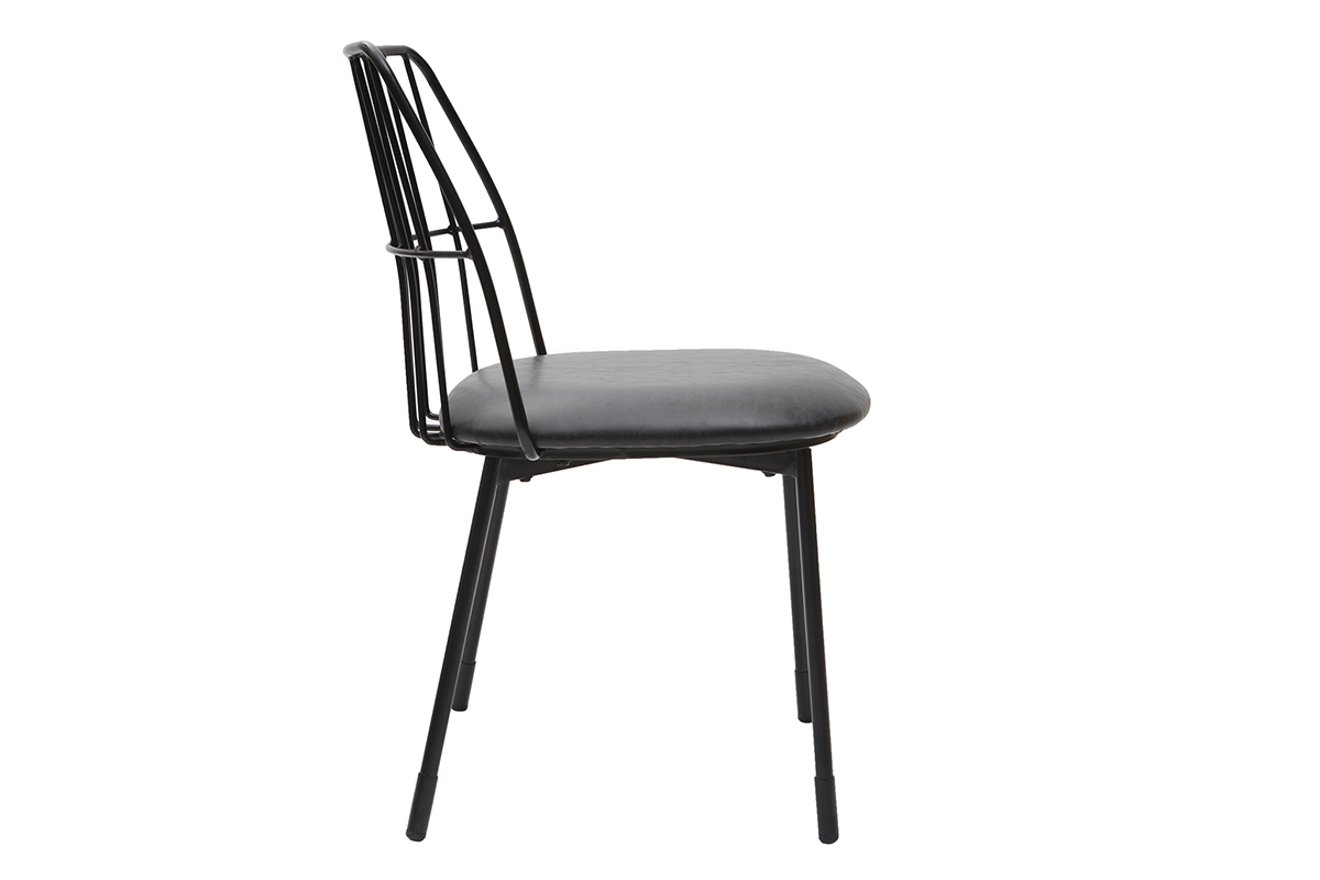 Chaises design en mtal noir avec coussin (lot de 2) GRID