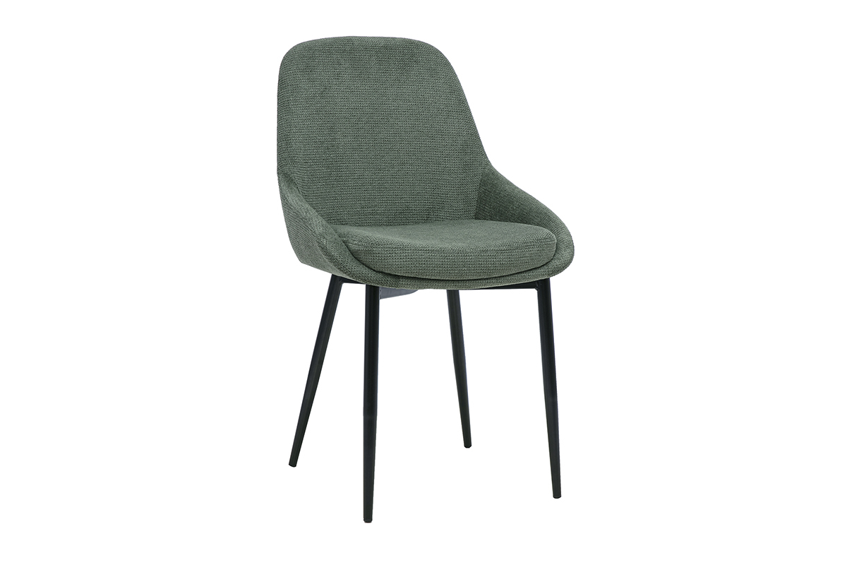 Chaises design en tissu chenille vert kaki et m�tal noir (lot de 2) HOLO
