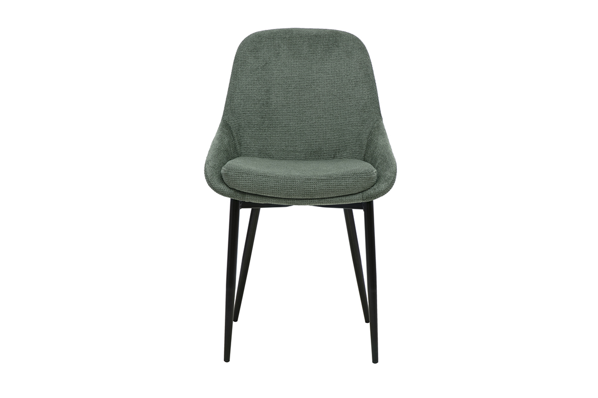 Chaises design en tissu chenille vert kaki et m�tal noir (lot de 2) HOLO