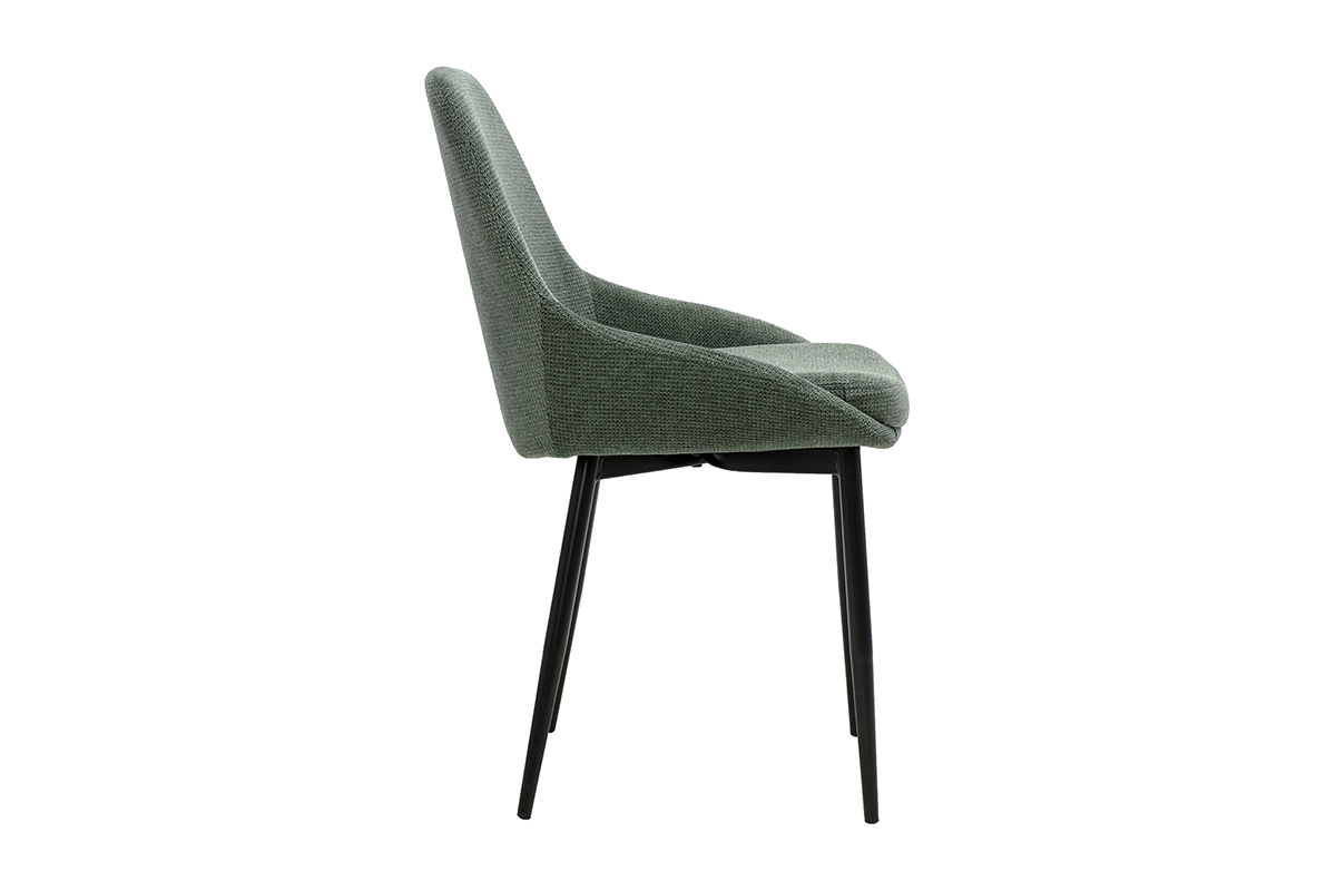 Chaises design en tissu chenille vert kaki et m�tal noir (lot de 2) HOLO