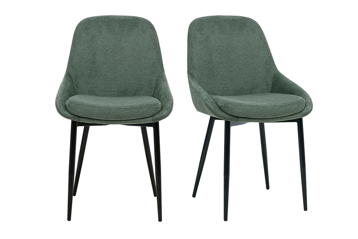 Chaises design en tissu chenille vert kaki et m�tal noir (lot de 2) HOLO