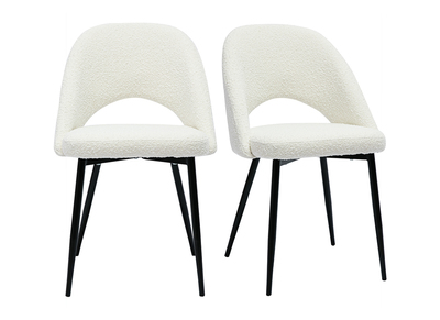 Chaises design en tissu effet laine bouclée blanc et métal noir (lot de 2) COSETTE