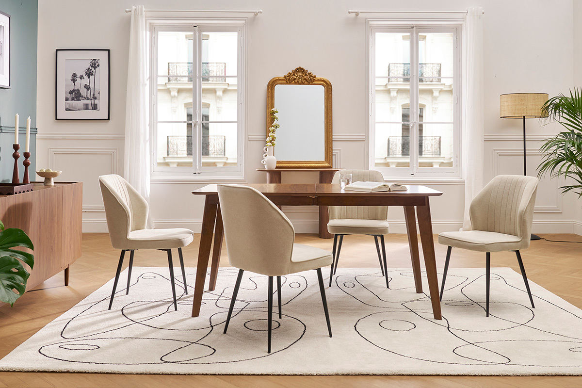 Chaises design en tissu effet velours beige et mtal noir (lot de 2) FANETTE