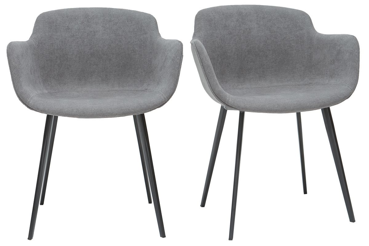 Chaises design en tissu effet velours gris et m�tal noir (lot de 2) SAKE