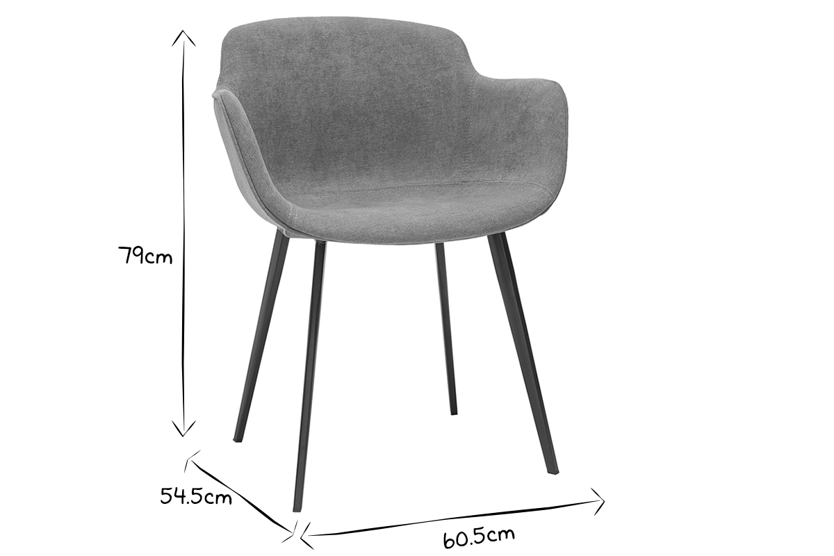 Chaises design en tissu effet velours gris et m�tal noir (lot de 2) SAKE