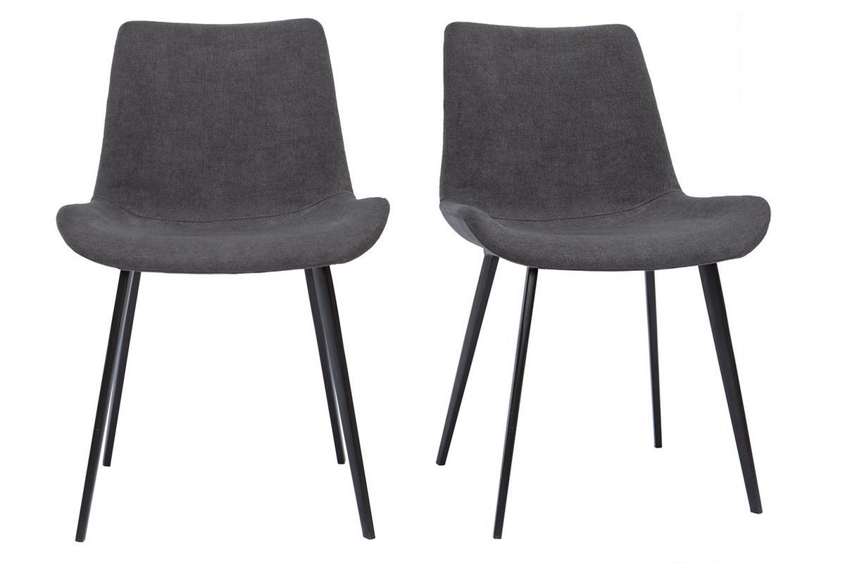 Chaises design en tissu effet velours gris fonc et mtal noir (lot de 2) RIOT