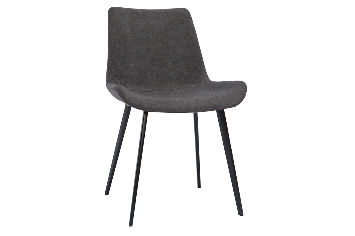 Chaises design en tissu effet velours gris fonc et mtal noir (lot de 2) RIOT