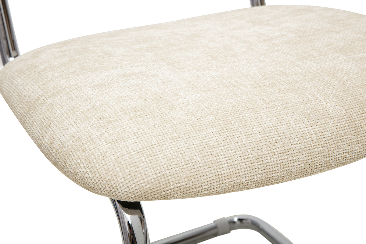 Chaises design en tissu effet velours textur beige, mtal chrom et cannage rotin (lot de 2) ELECTRA