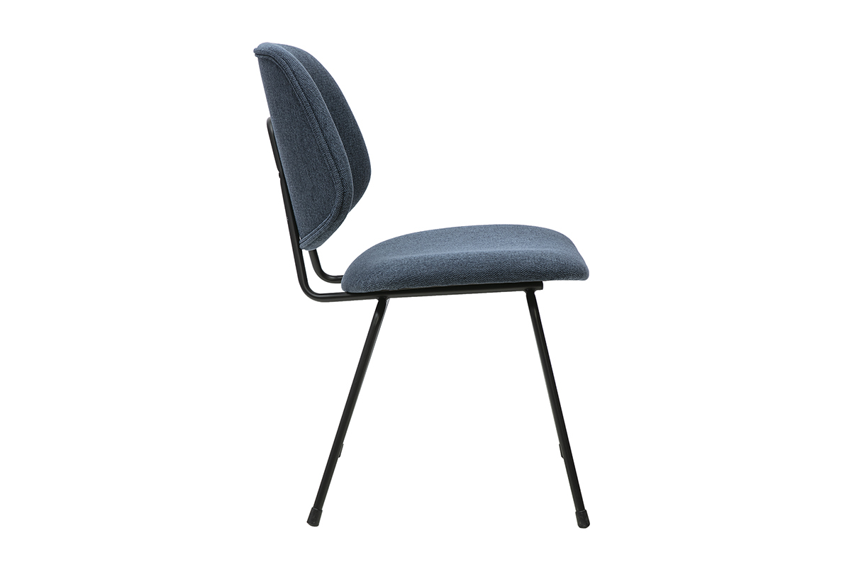 Chaises design en tissu effet velours textur� bleu fonc� et m�tal noir (lot de 2) BARNET