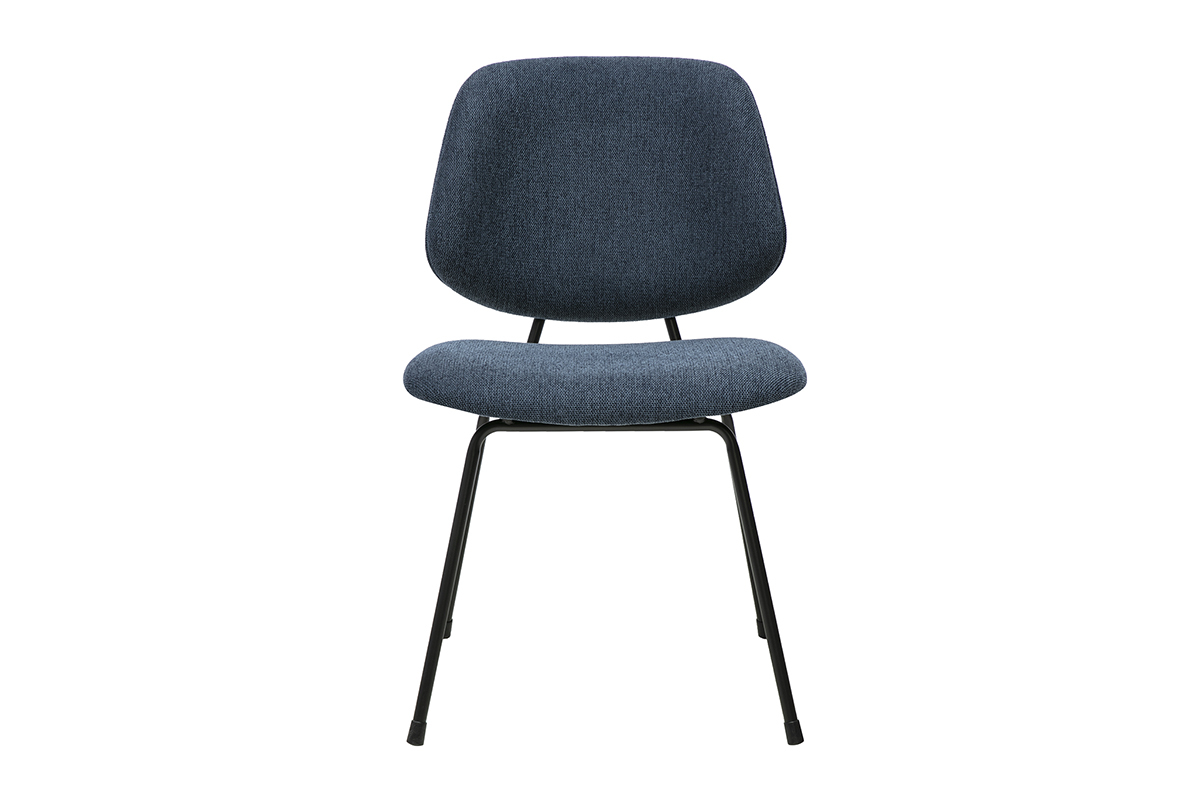 Chaises design en tissu effet velours textur� bleu fonc� et m�tal noir (lot de 2) BARNET