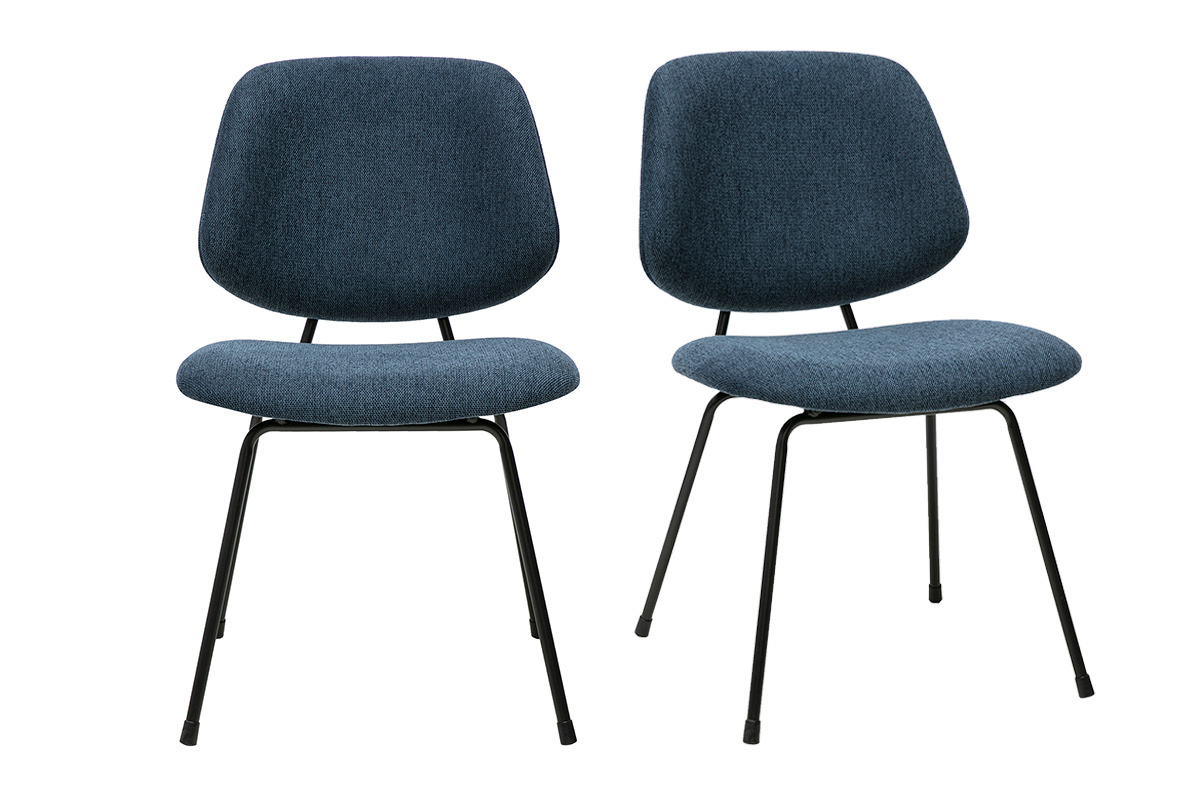 Chaises design en tissu effet velours textur� bleu fonc� et m�tal noir (lot de 2) BARNET