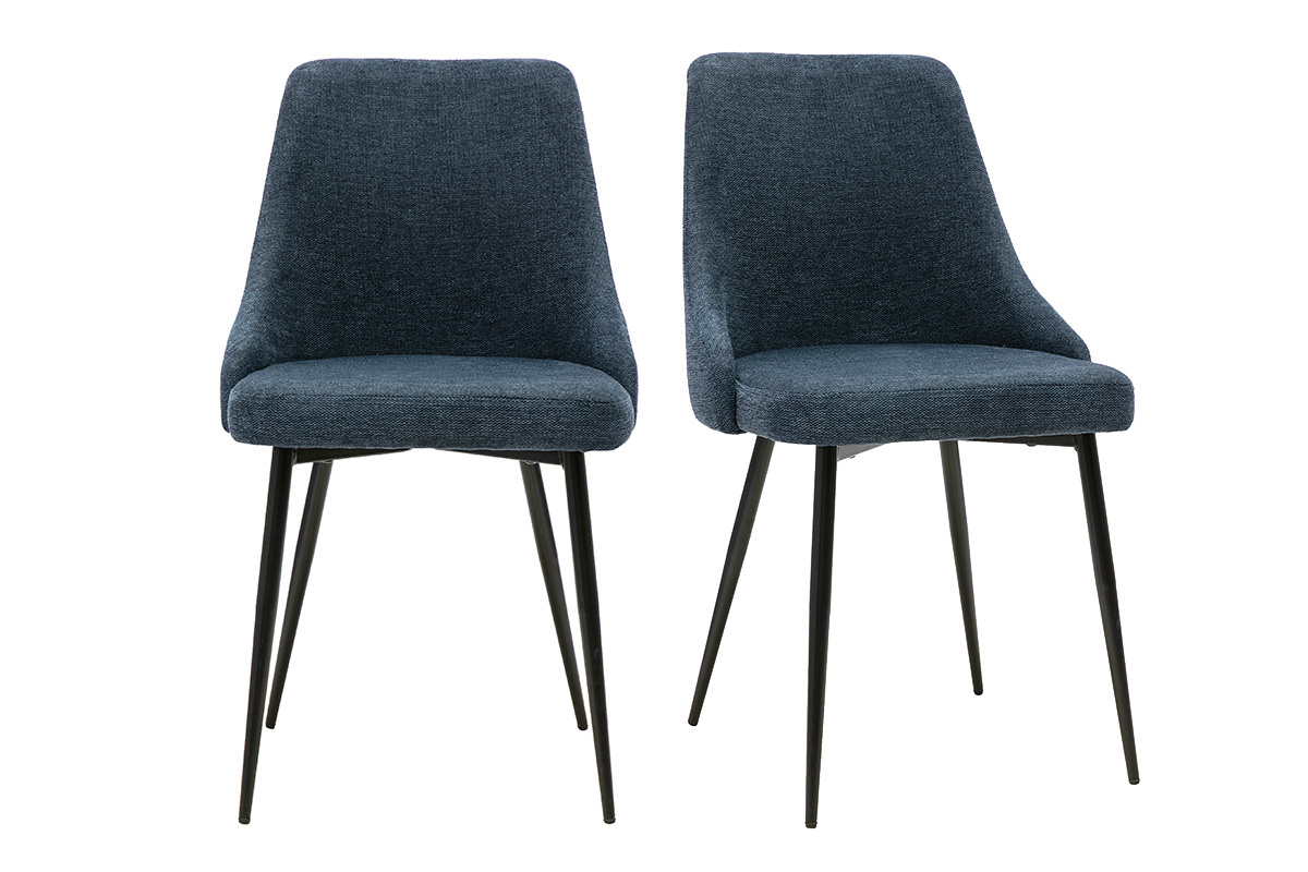 Chaises design en tissu effet velours textur� bleu fonc� et m�tal noir (lot de 2) CULT