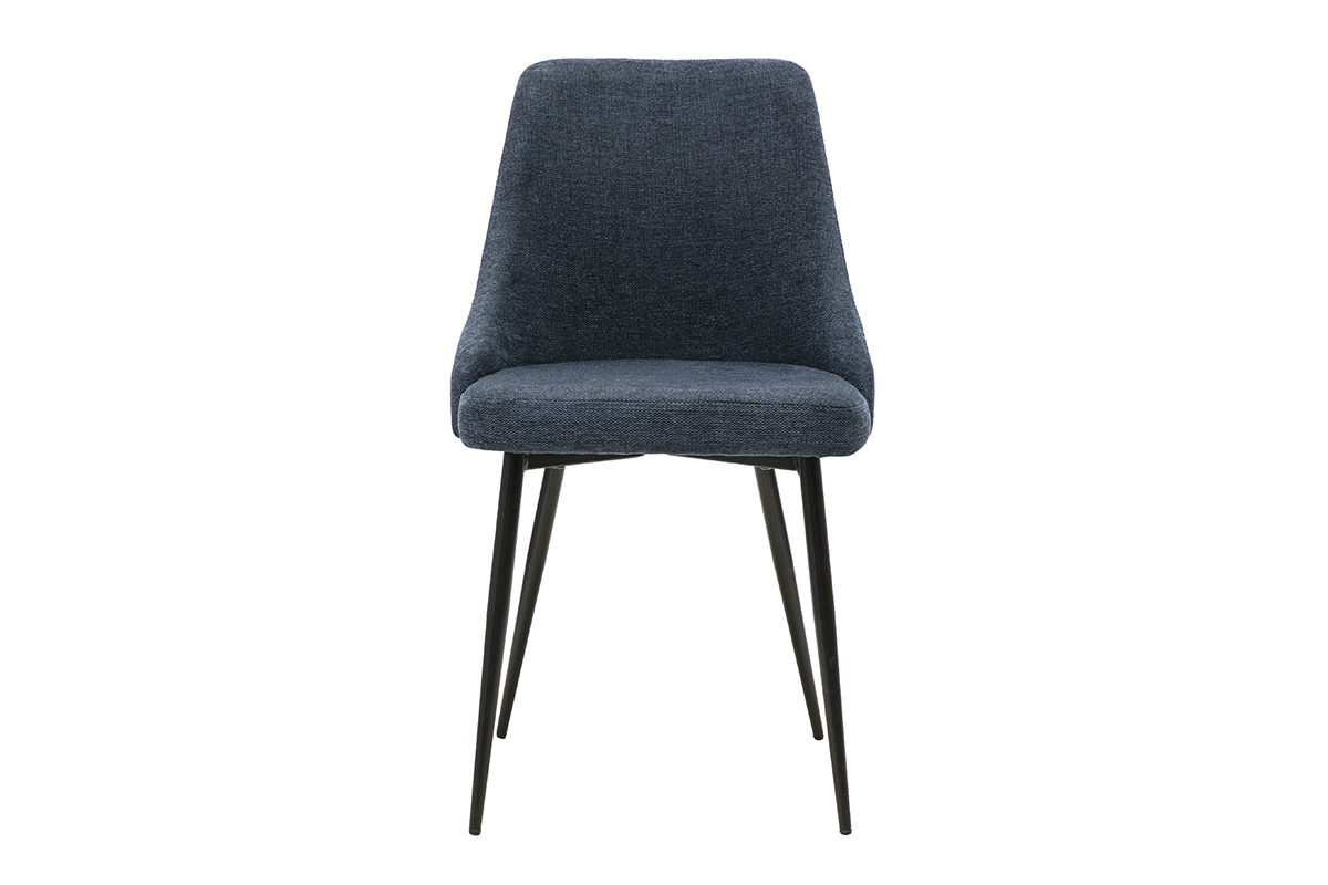 Chaises design en tissu effet velours textur� bleu fonc� et m�tal noir (lot de 2) CULT
