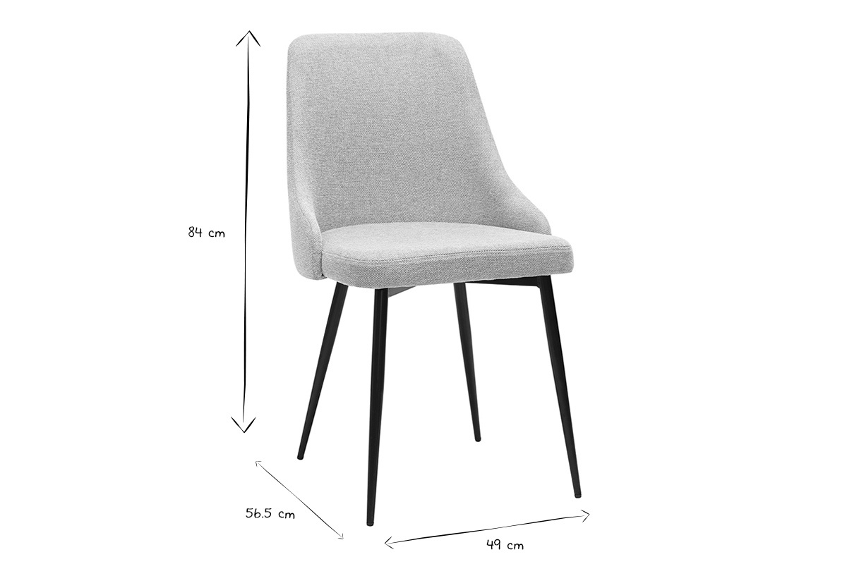 Chaises design en tissu effet velours textur gris clair et mtal noir (lot de 2) CULT