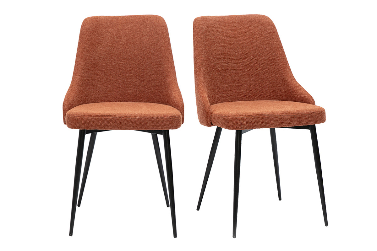 Chaises design en tissu effet velours textur terre brle et mtal noir (lot de 2) CULT