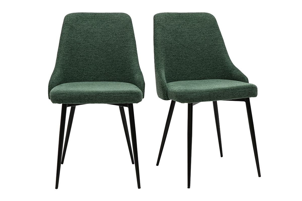 Chaises design en tissu effet velours textur vert fonc et mtal noir (lot de 2) CULT
