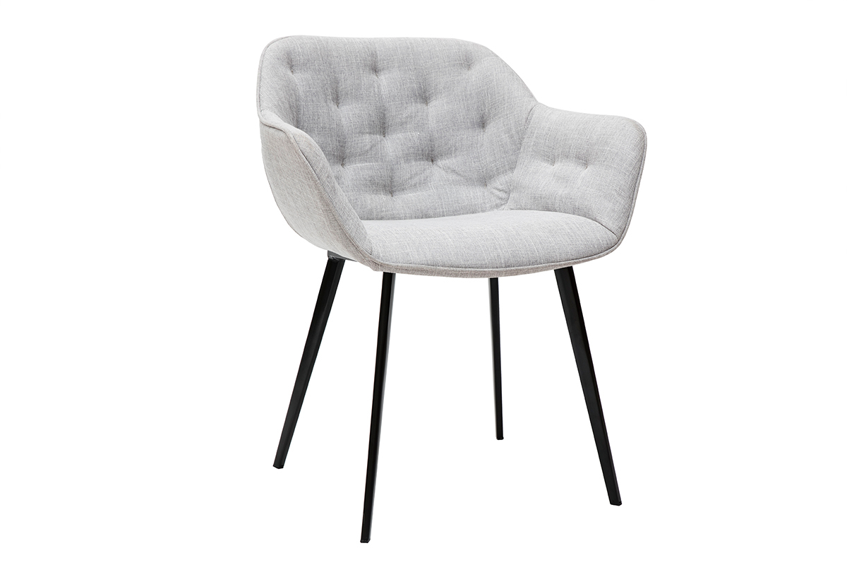 Chaises design en tissu gris clair et pieds mtal noir (lot de 2) BURTON