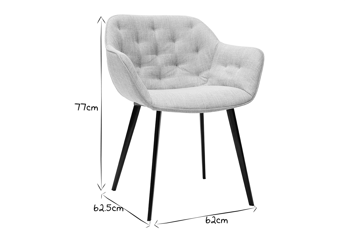 Chaises design en tissu gris clair et pieds mtal noir (lot de 2) BURTON