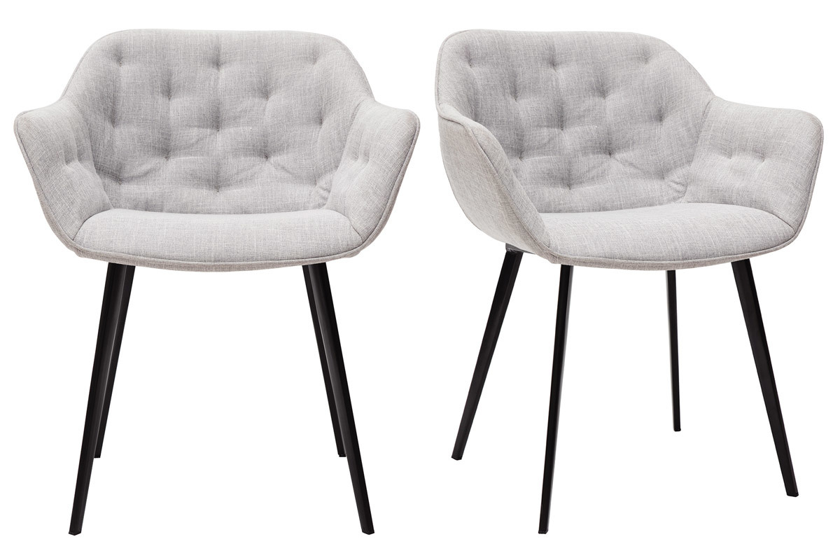 Chaises design en tissu gris clair et pieds mtal noir (lot de 2) BURTON