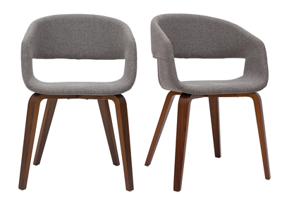 Chaises design en tissu gris et pieds en bois foncé noyer (lot de 2) SLAM