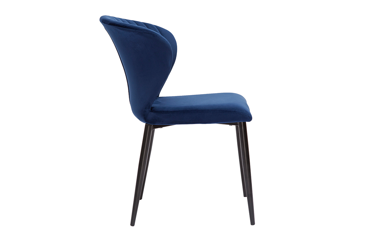 Chaises design en tissu velours bleu et mtal noir (lot de 2) KAYEL