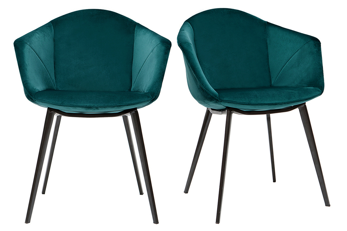 Chaises design en tissu velours bleu p�trole et m�tal (lot de 2) TAYA