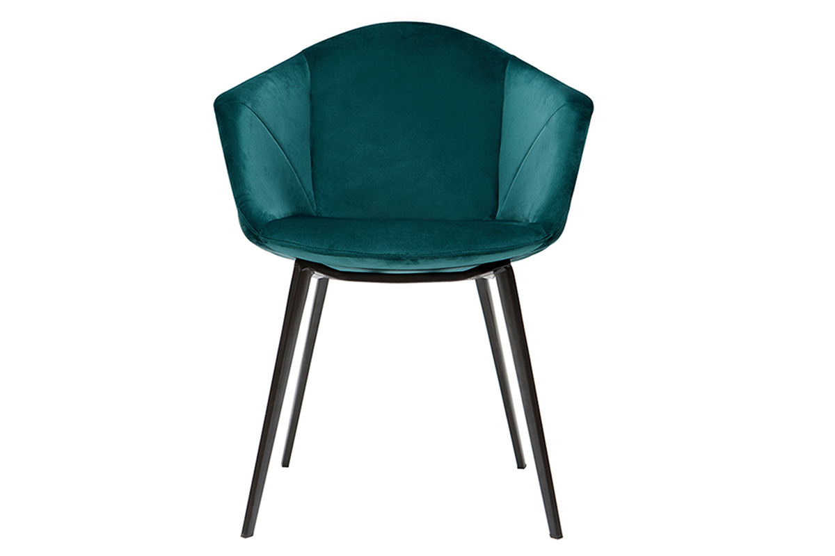 Chaises design en tissu velours bleu p�trole et m�tal (lot de 2) TAYA