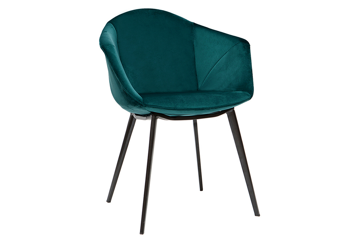 Chaises design en tissu velours bleu p�trole et m�tal (lot de 2) TAYA