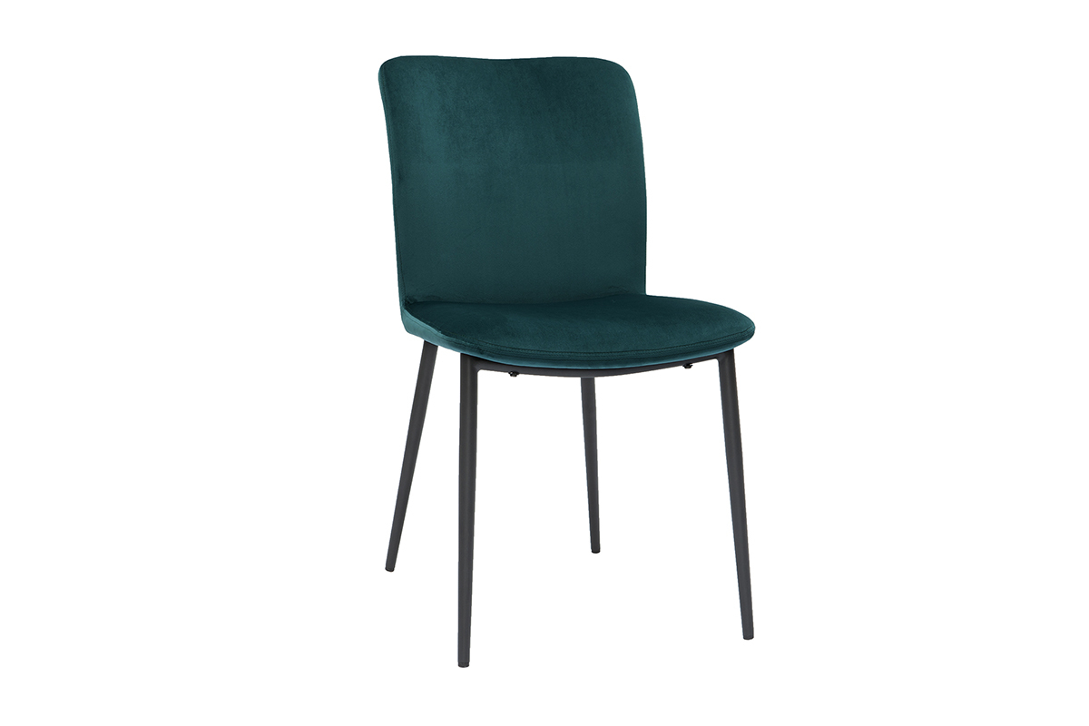 Chaises design en tissu velours bleu ptrole et mtal noir (lot de 2) FOSTY
