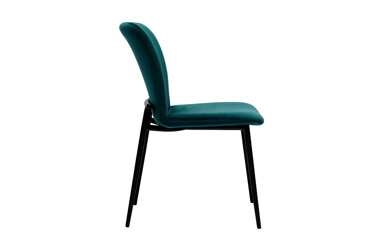 Chaises design en tissu velours bleu ptrole et mtal noir (lot de 2) FOSTY