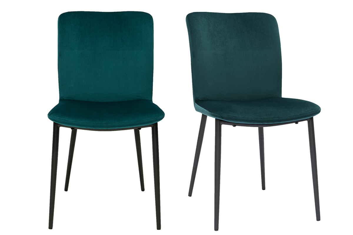 Chaises design en tissu velours bleu ptrole et mtal noir (lot de 2) FOSTY