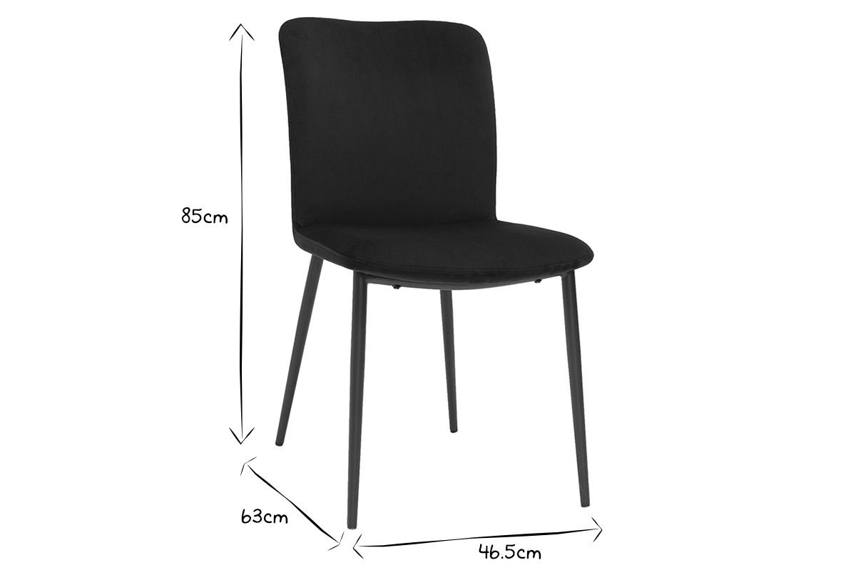 Chaises design en tissu velours bleu ptrole et mtal noir (lot de 2) FOSTY