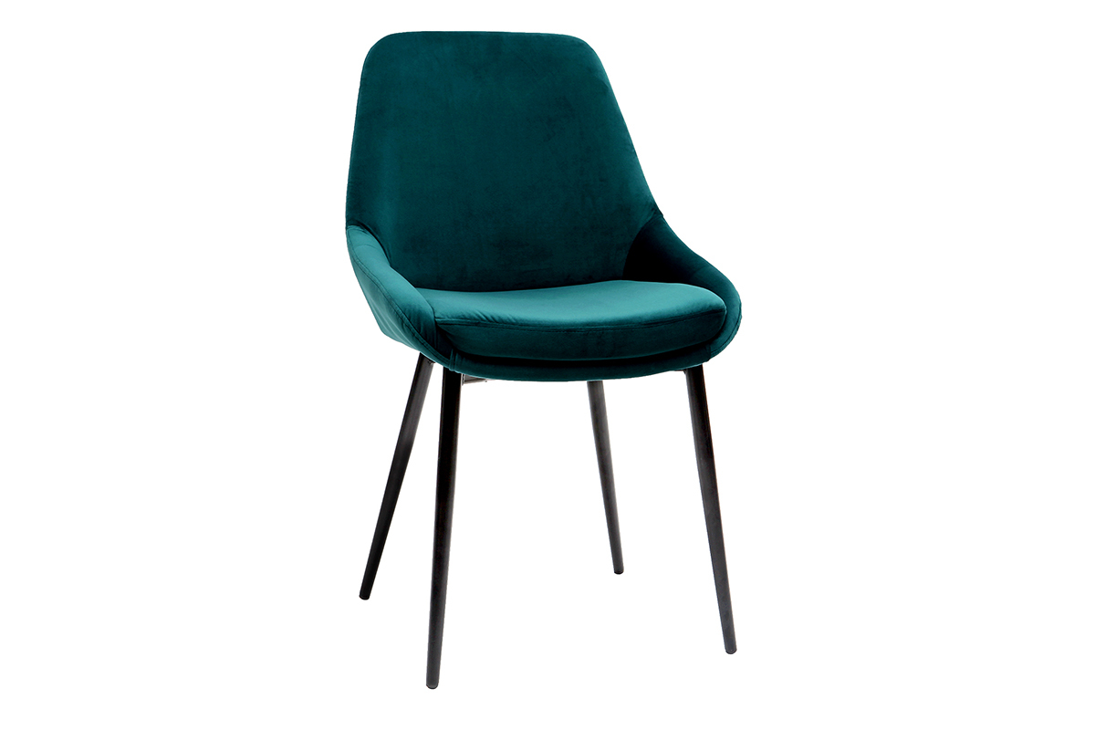 Chaises design en tissu velours bleu ptrole et mtal noir (lot de 2) HOLO