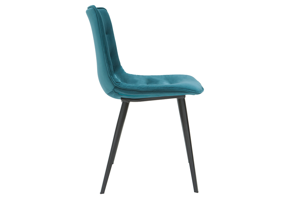 Chaises design en tissu velours bleu ptrole et mtal noir (lot de 2) PARKER