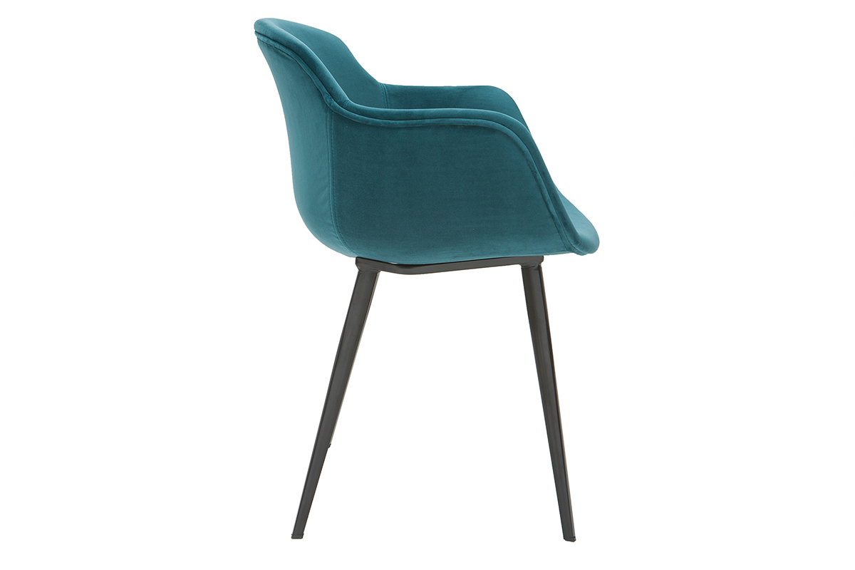Chaises design en tissu velours bleu ptrole et mtal noir (lot de 2) SAKE