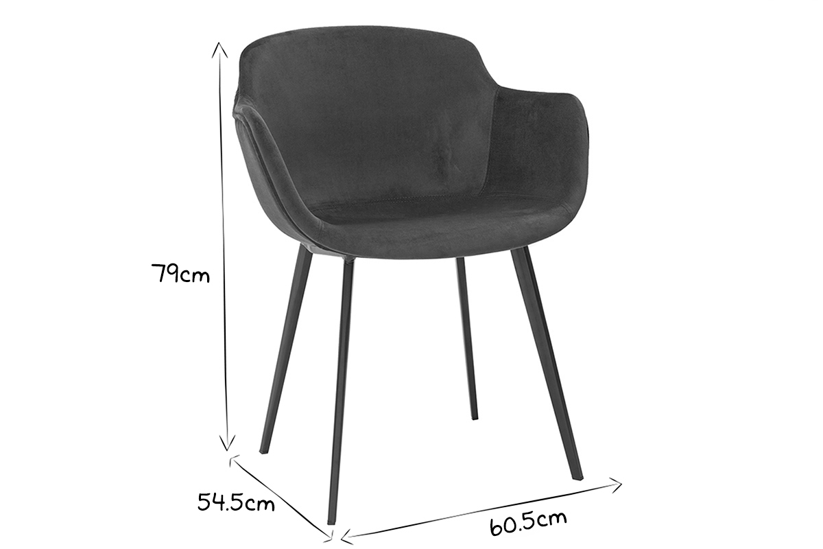 Chaises design en tissu velours bleu ptrole et mtal noir (lot de 2) SAKE