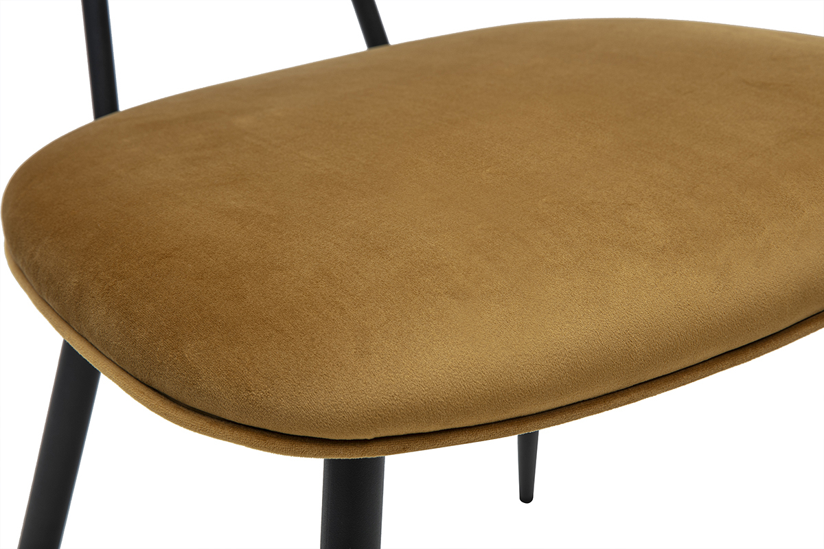 Chaises design en tissu velours bronze, m�tal noir et cannage rotin (lot de 2) SWANN