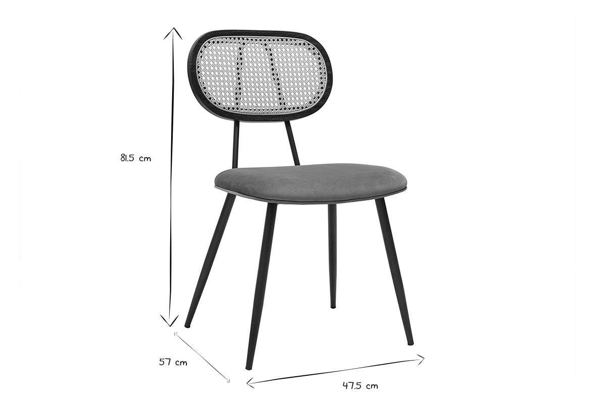 Chaises design en tissu velours bronze, m�tal noir et cannage rotin (lot de 2) SWANN