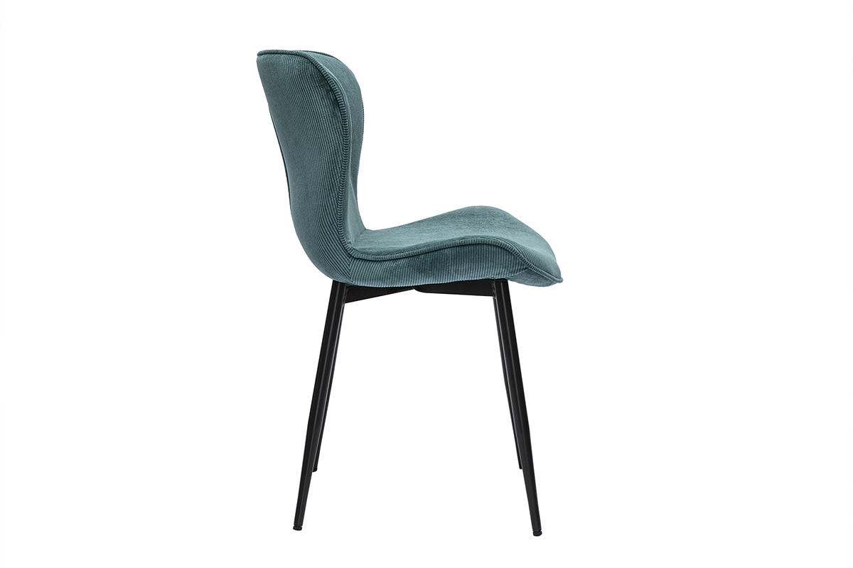 Chaises design en tissu velours ctel bleu canard et mtal noir (lot de 2) ADDICT