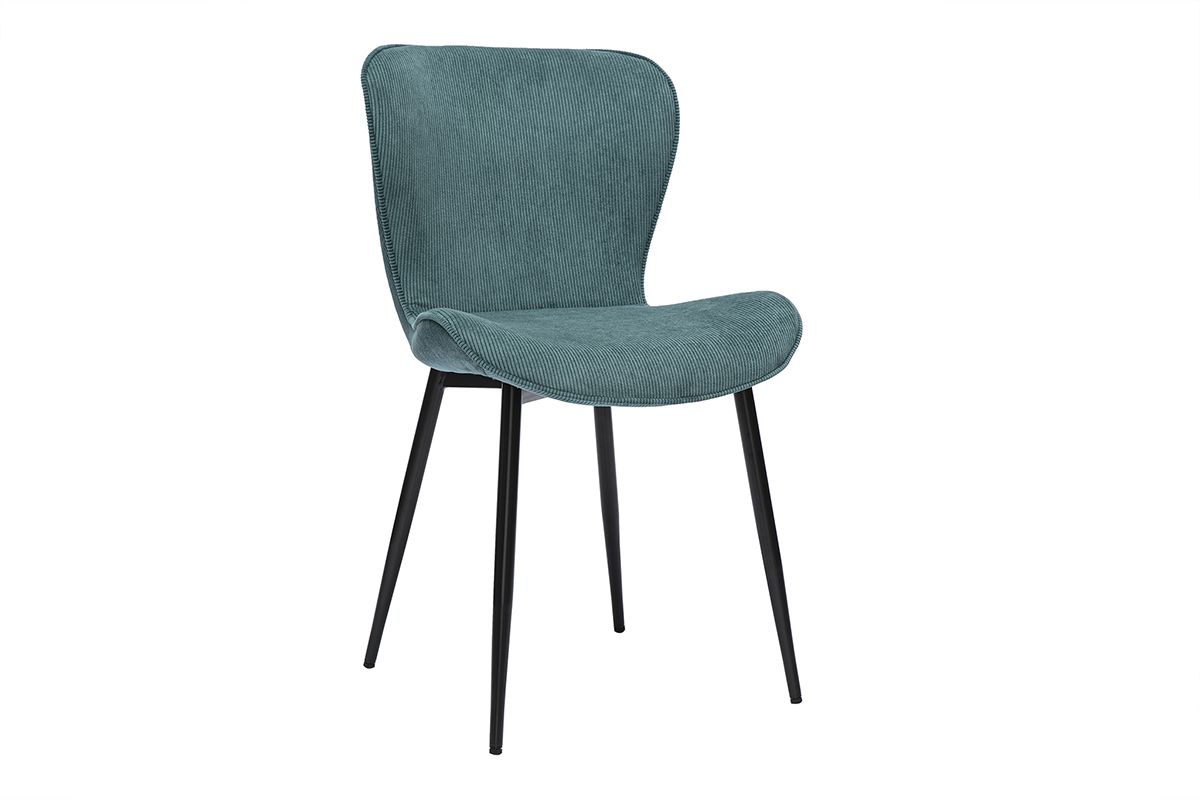Chaises design en tissu velours ctel bleu canard et mtal noir (lot de 2) ADDICT