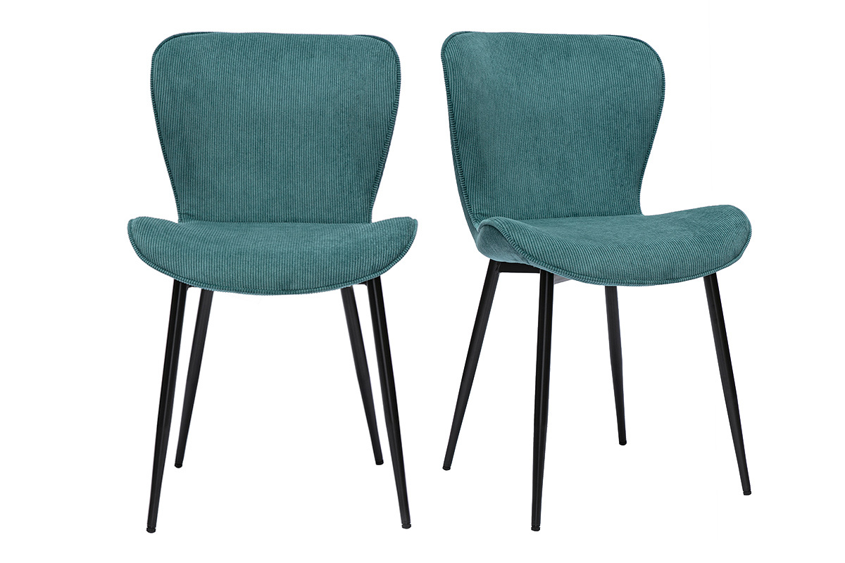 Chaises design en tissu velours ctel bleu canard et mtal noir (lot de 2) ADDICT