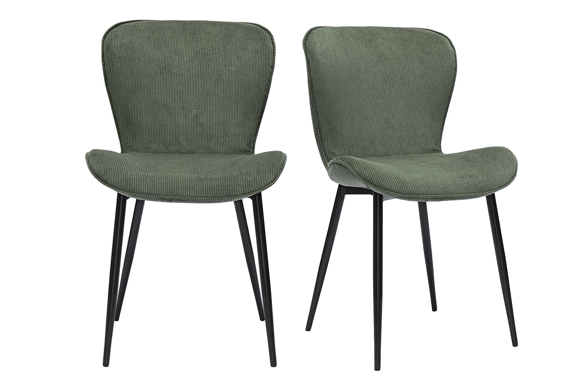 Chaises design en tissu velours ctel kaki et mtal noir (lot de 2) ADDICT